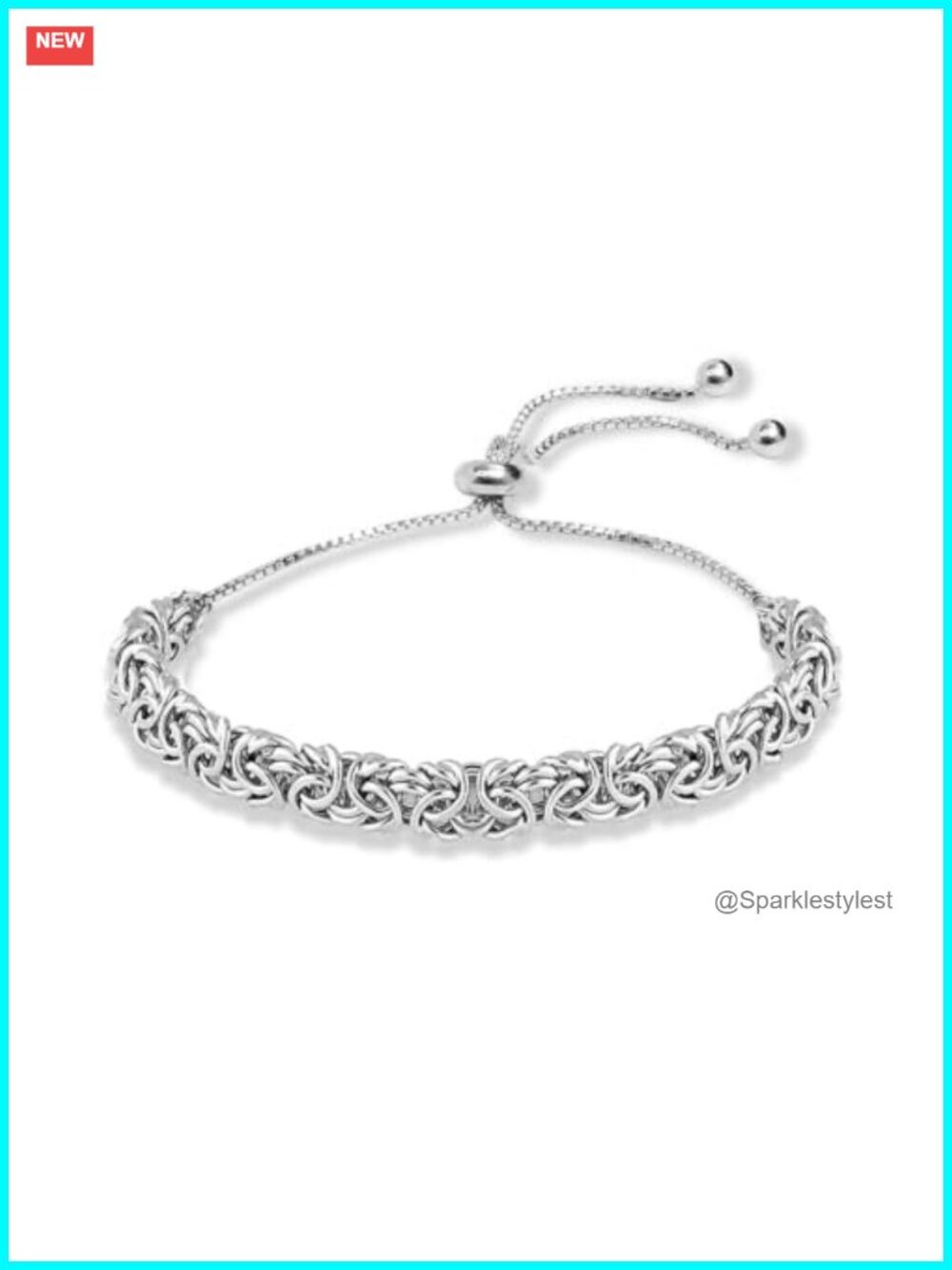 925 Sterling Silver Byzantine Bolo Bracelet Adjustable Chain Women Jewelry